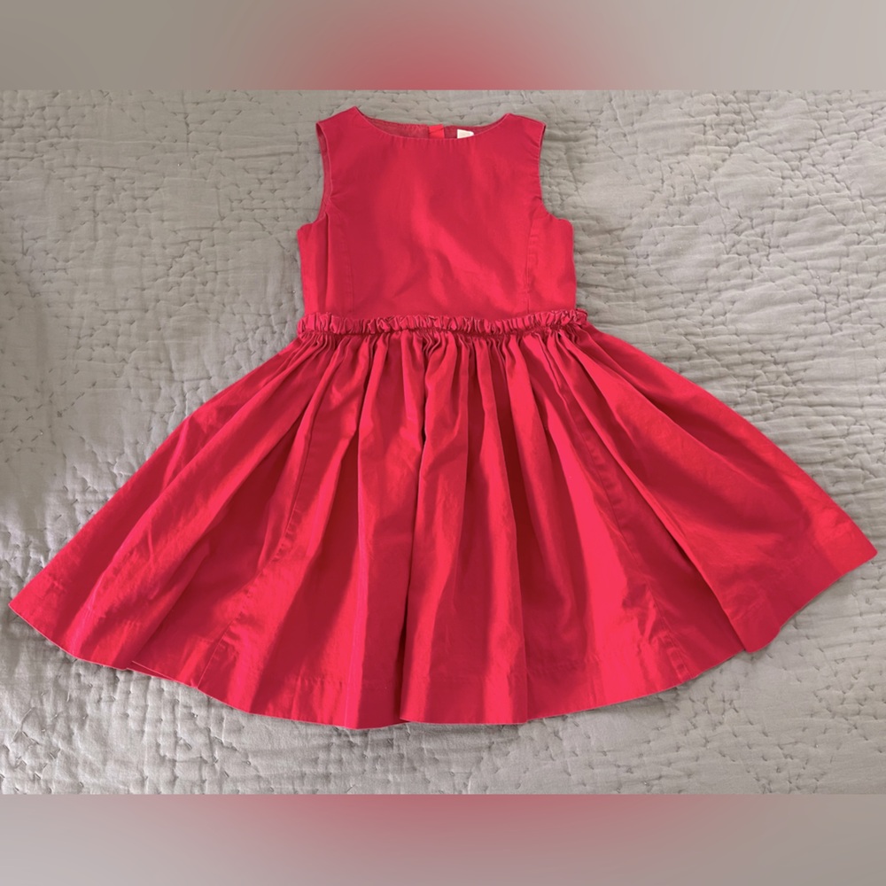 J. Crew Crewcuts Red Pleated A-Line Sleeveless Sundress Size 5 100% Cotton Zip
